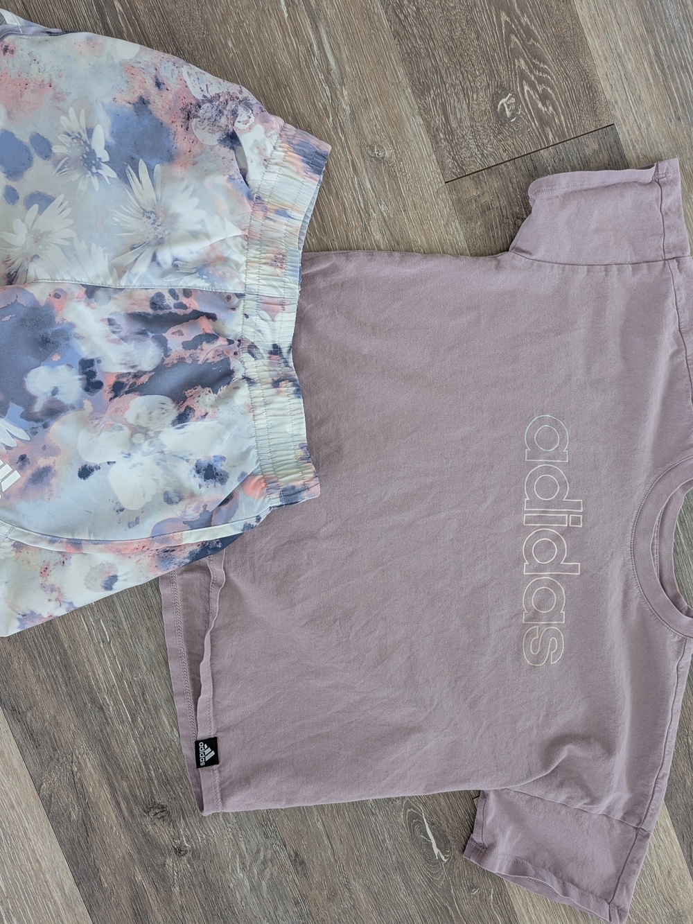 adidas Kids Mauve Logo T-Shirt with Pastel Floral Shorts